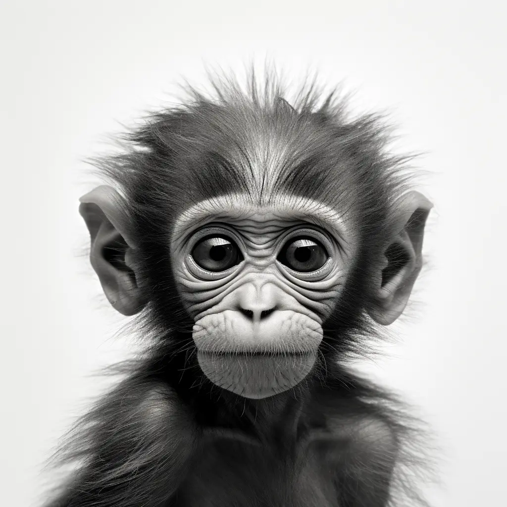 little monkey ape baby black white photography head face silhouette front