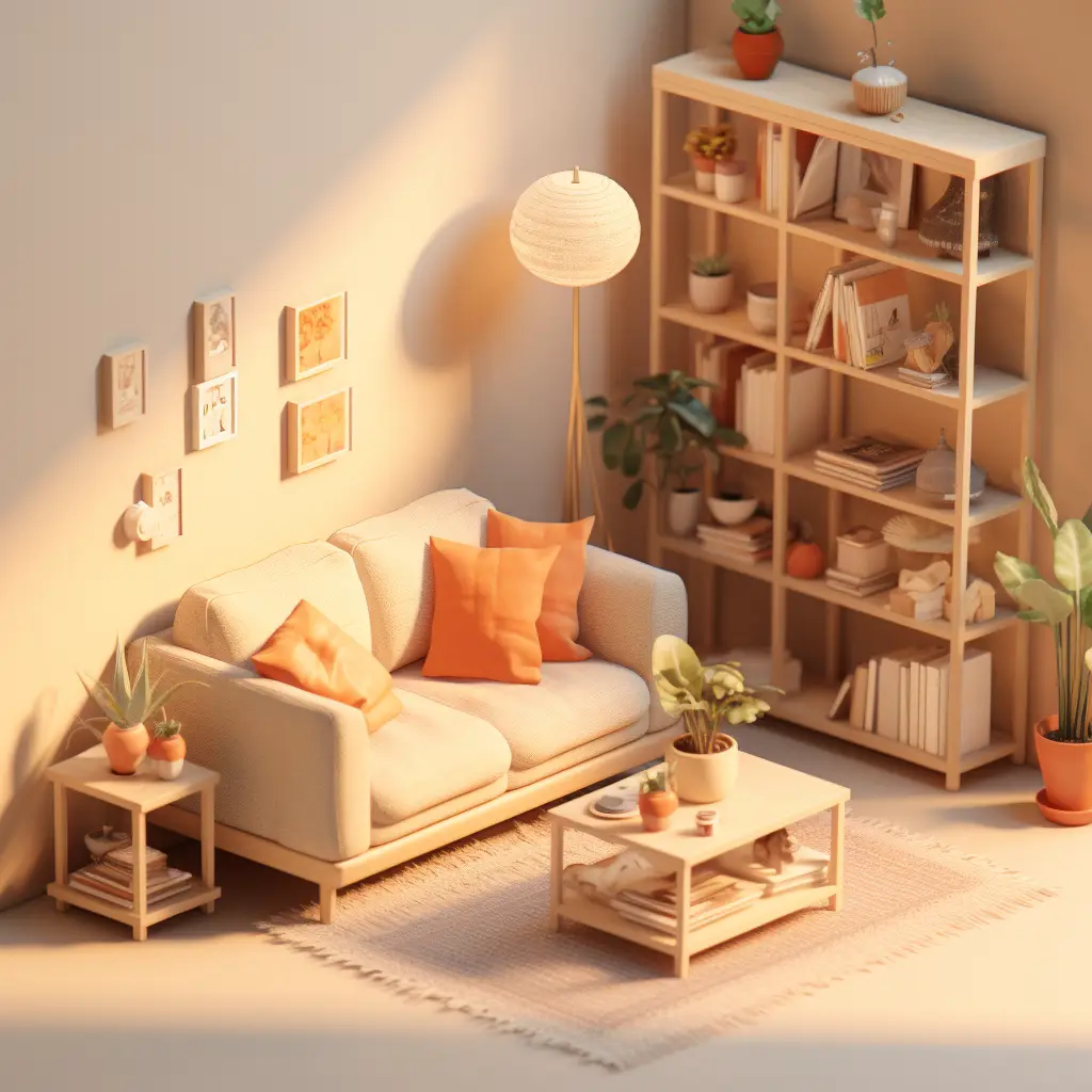 living room sofa light lamp bookcase 3D C4D model space scene