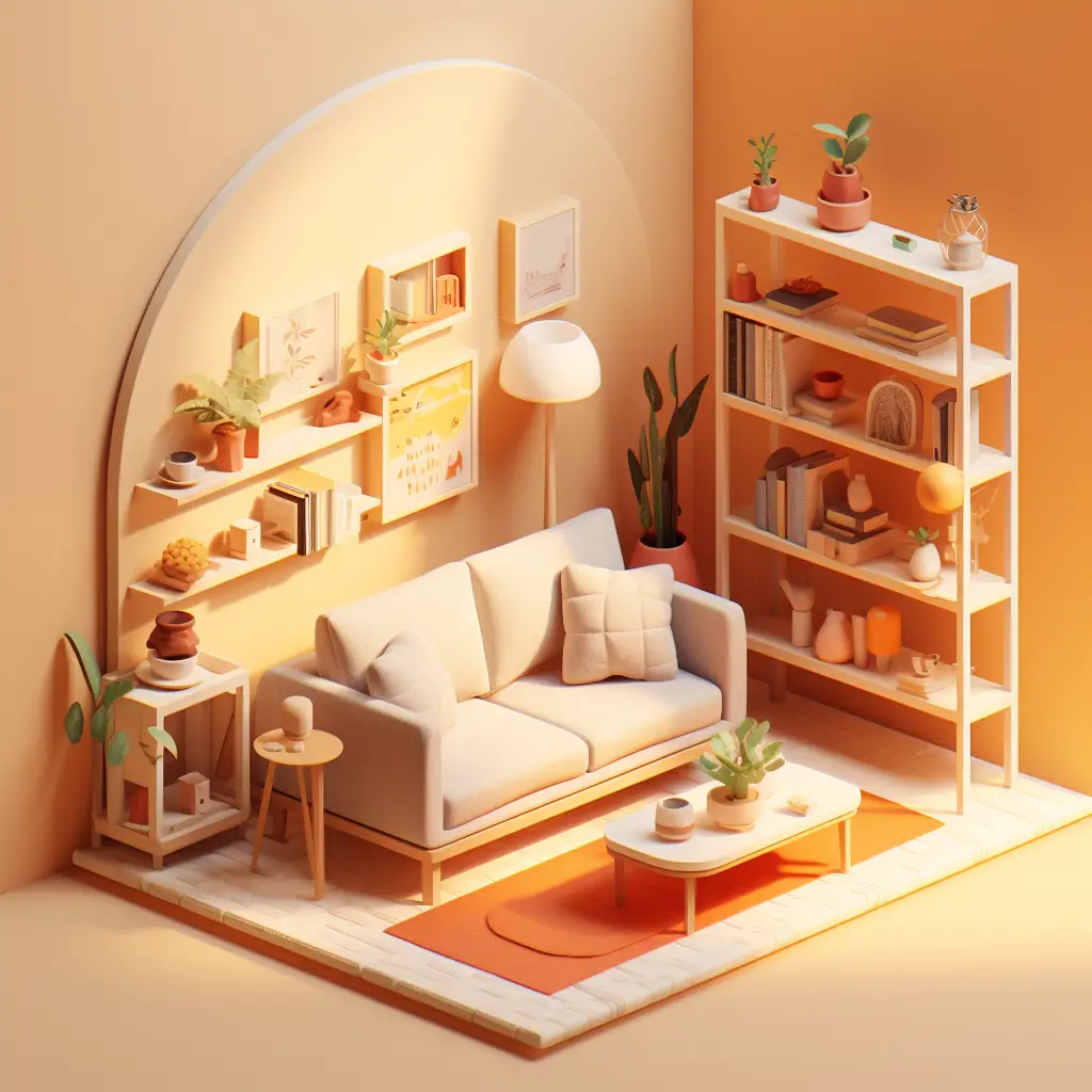 living room sofa light lamp bookcase 3D C4D space model scene