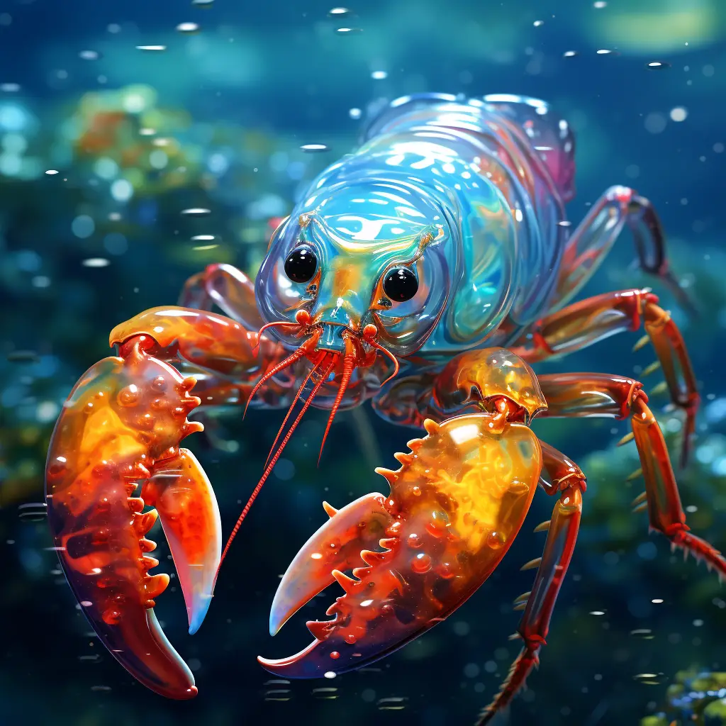 lobster sea swim swimming water underwater oil painting
