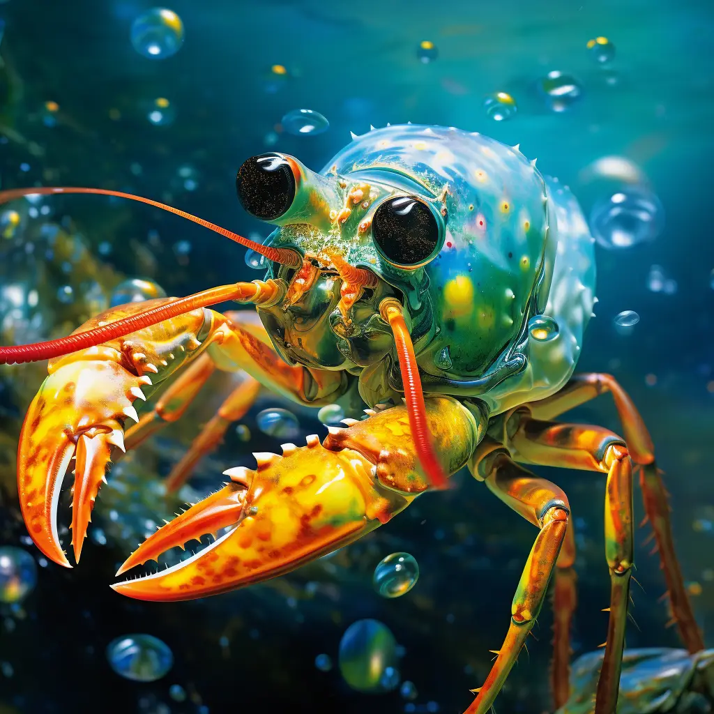 lobster swim sea swimming water underwater oil painting