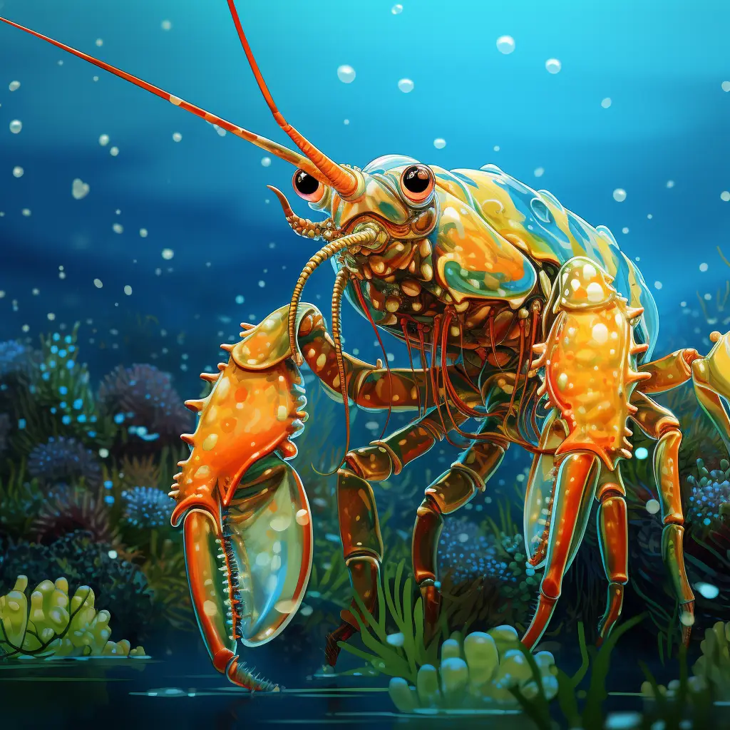 lobster swim swimming sea water underwater oil painting