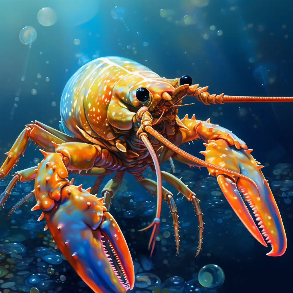 lobster swim swimming water sea underwater oil painting