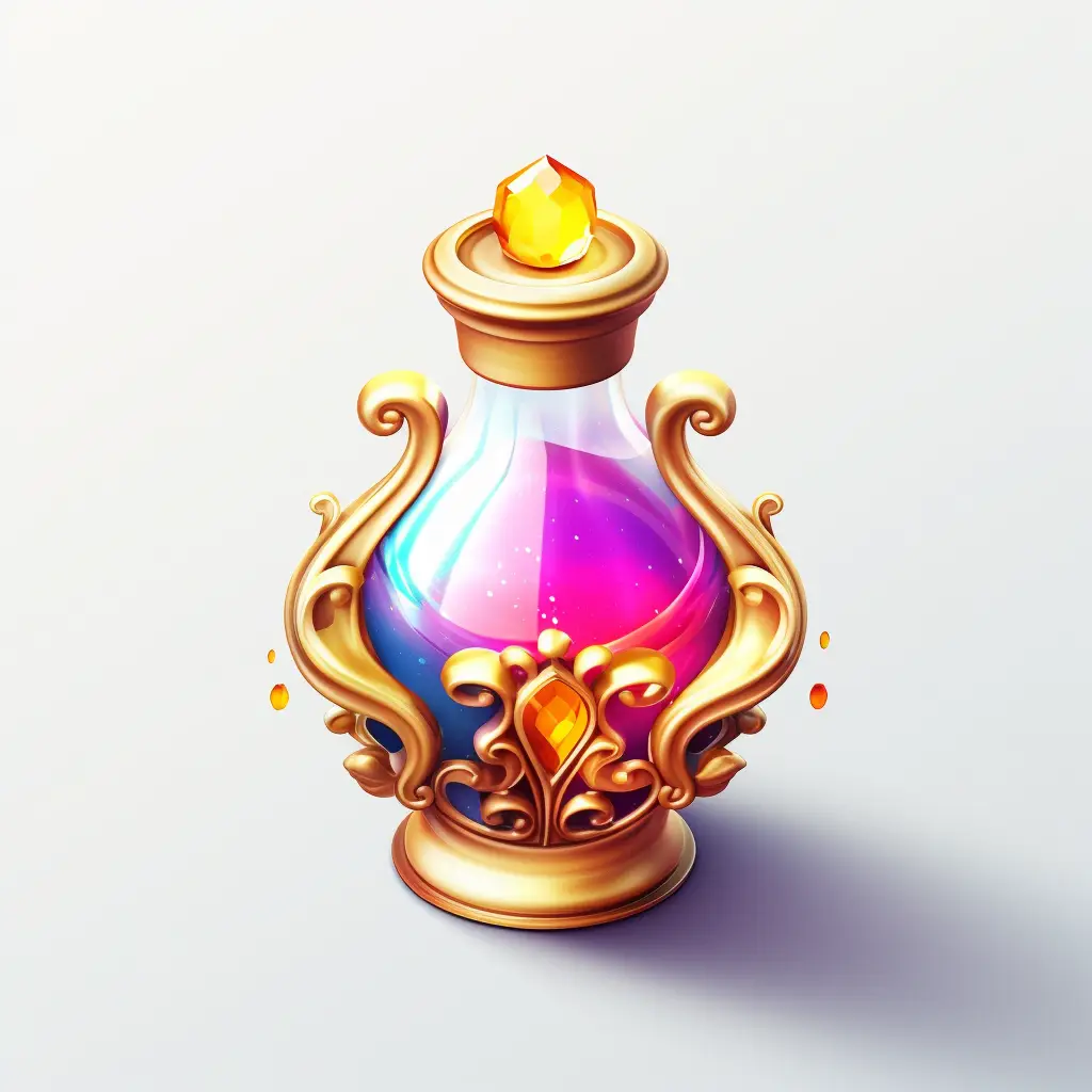 magic potion medicine bottle icon 3D material game art UI gold golden