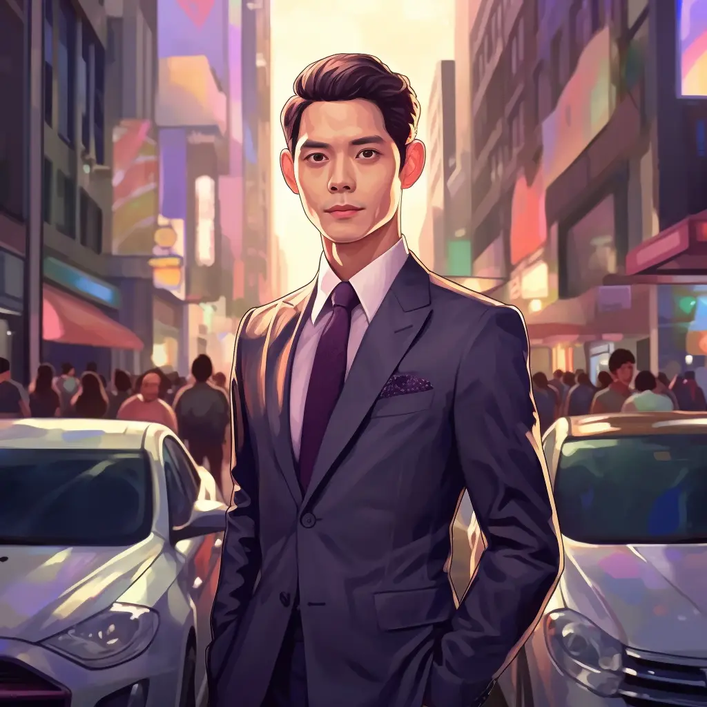 man Korean elite gentleman cartoon illustration painting face portrait