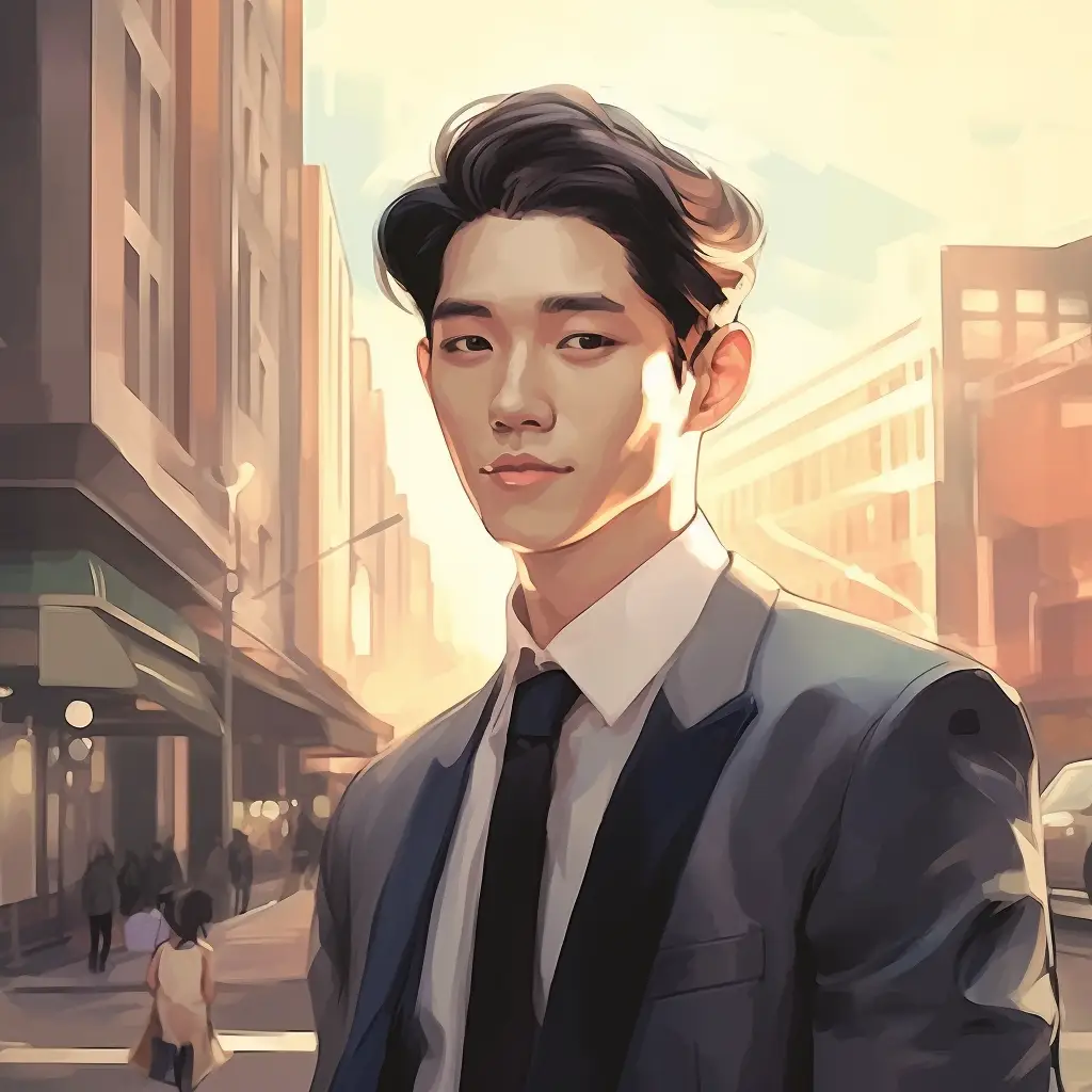 man Korean elite gentleman cartoon illustration painting portrait face