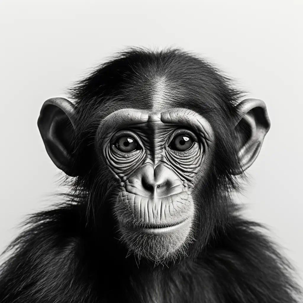 monkey ape black white face head silhouette front photography