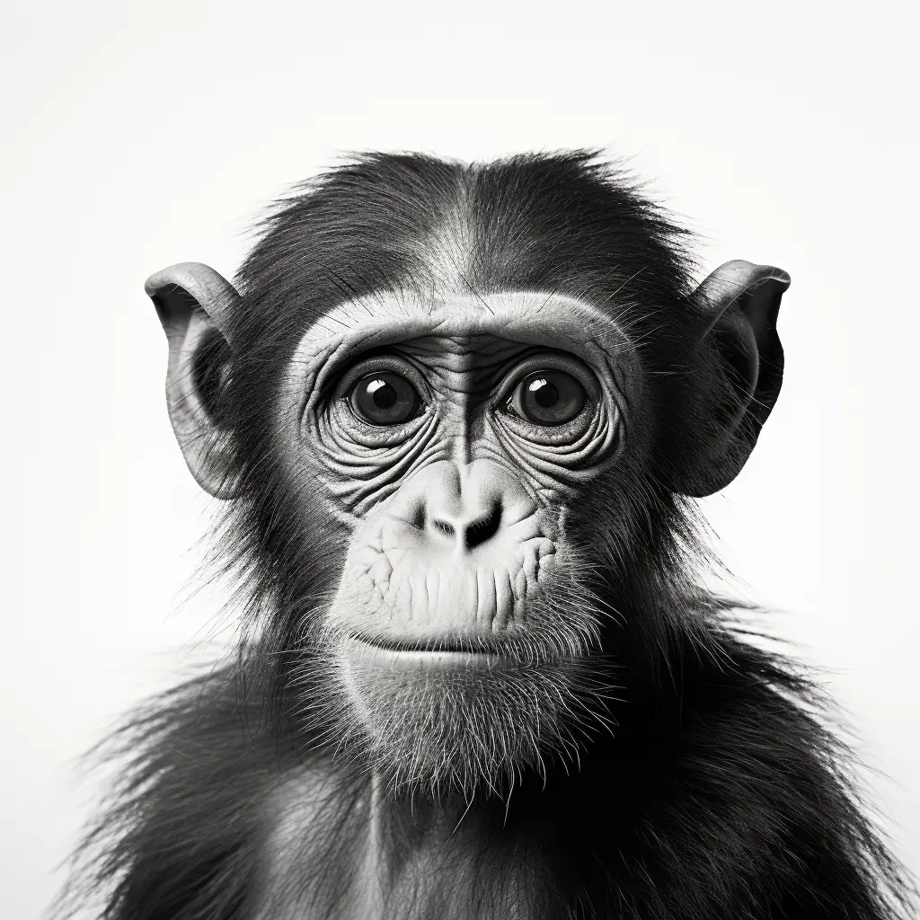 monkey ape black white head face silhouette front photography