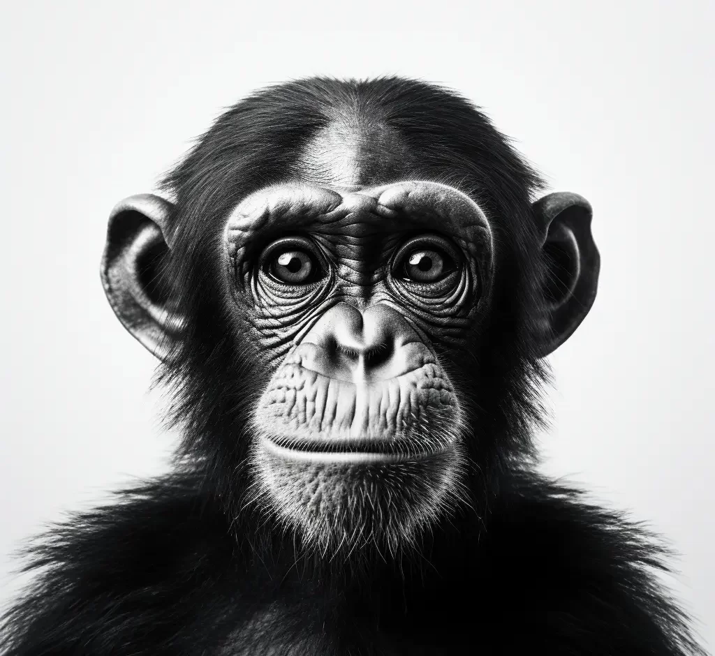 monkey ape black white photography face head front silhouette
