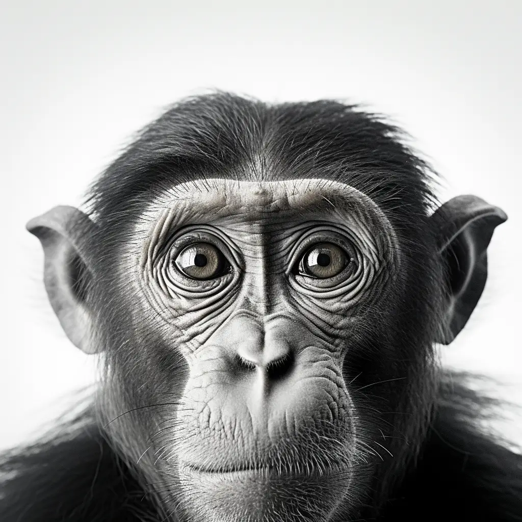 monkey ape black white photography face head silhouette front