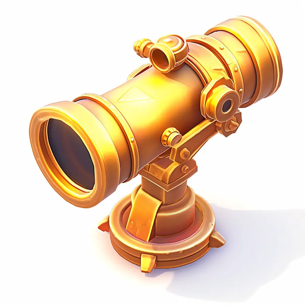 monocular telescope icon 3D game UI gold golden