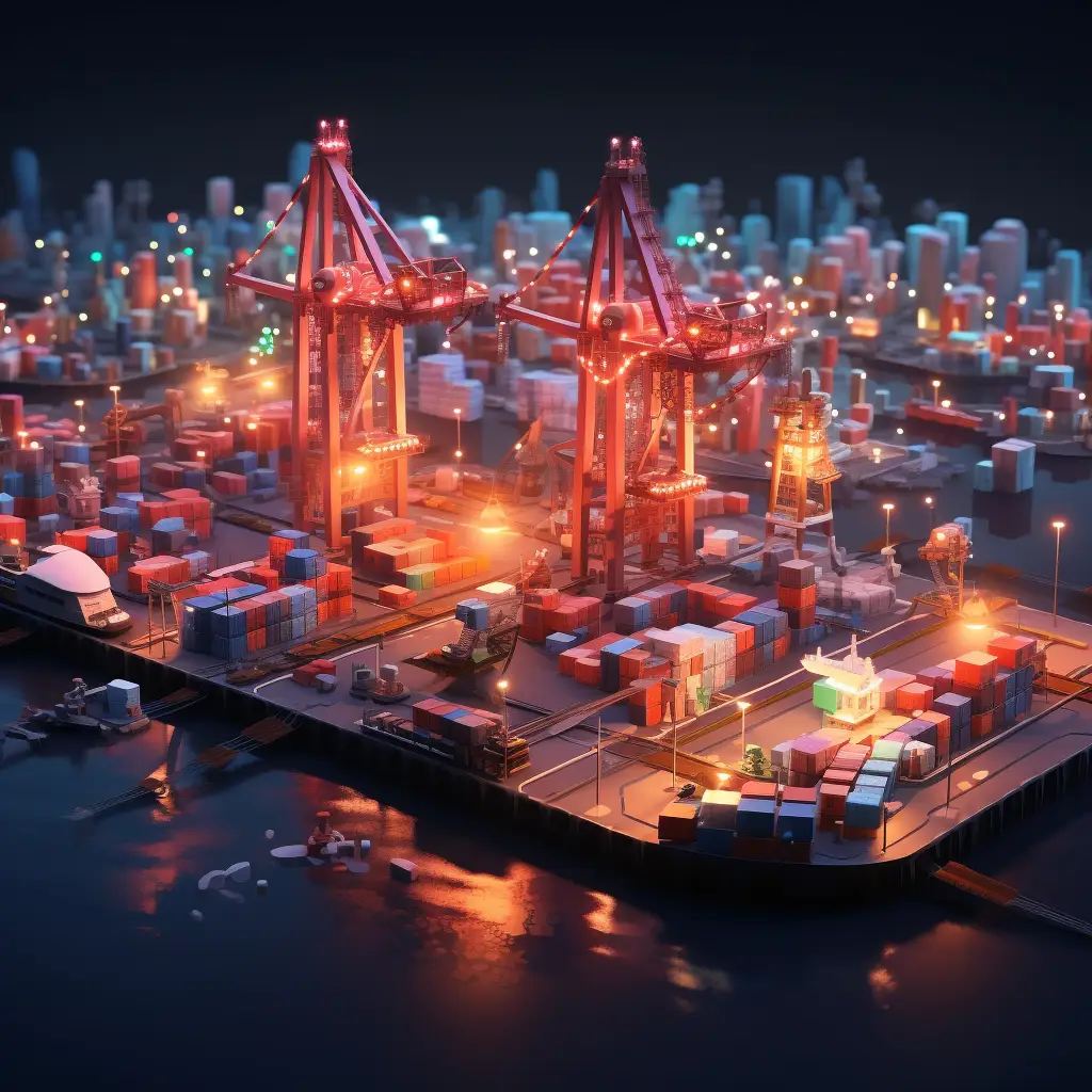 gropicture night container wharf port scene 3D sea transportation harbour handling