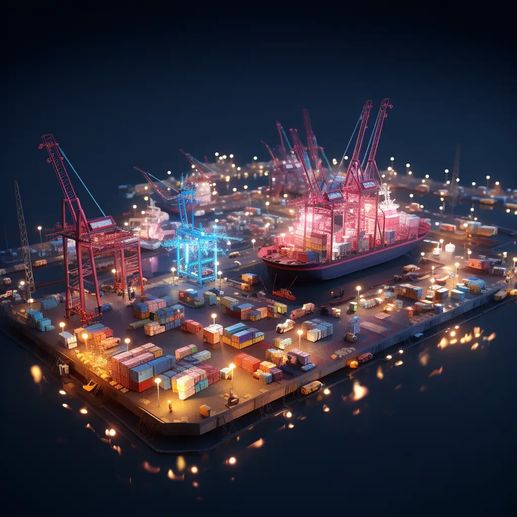 night container wharf port scene 3D transportation sea  harbour handling