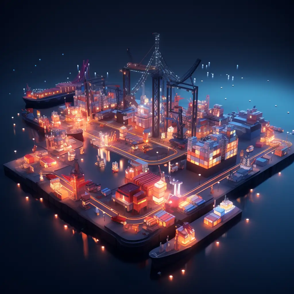 night container wharf port scene sea 3D transportation harbour handling
