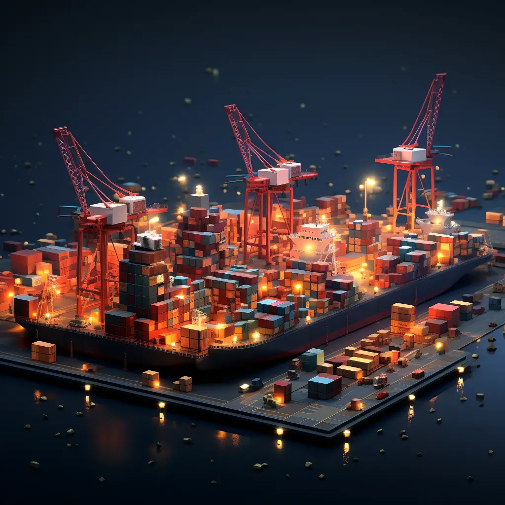 night container wharf port scene transportation 3D sea  harbour handling