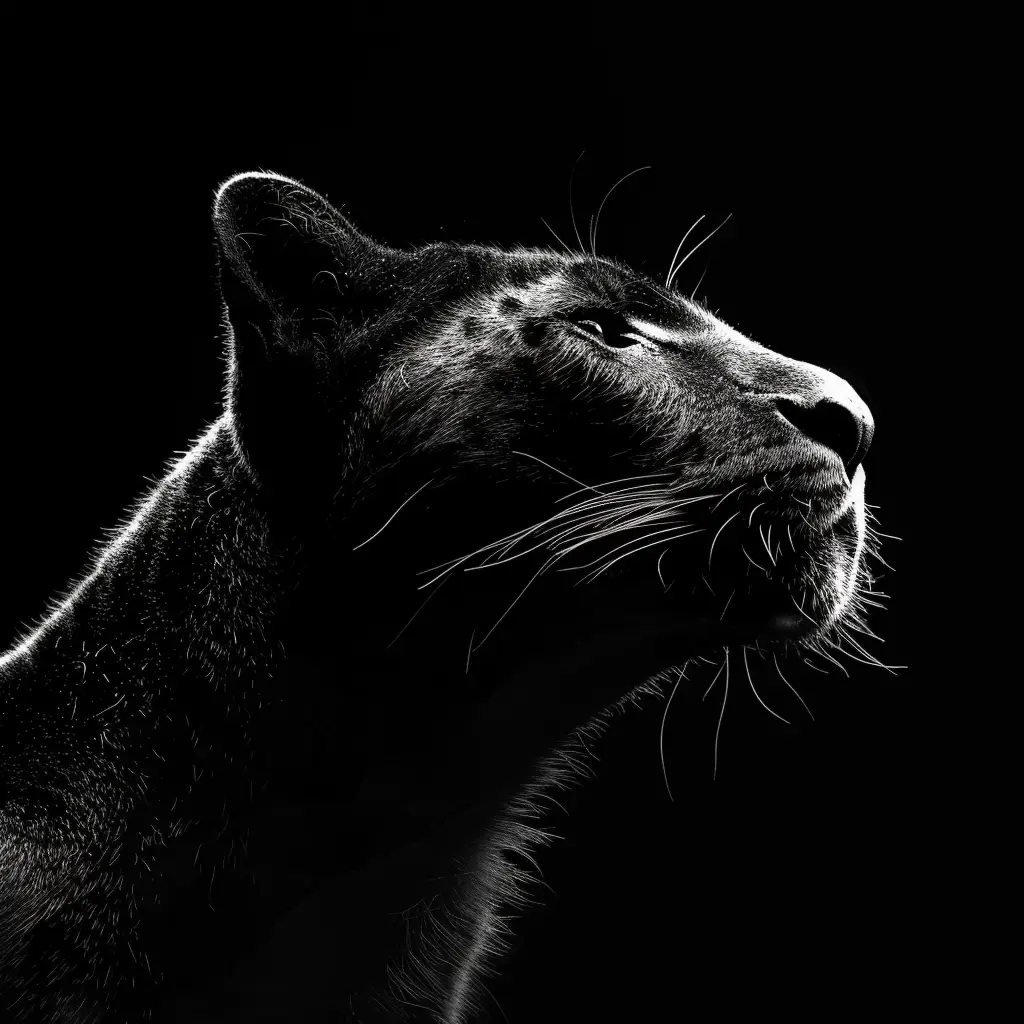panther black white light face head silhouette mysterious photography