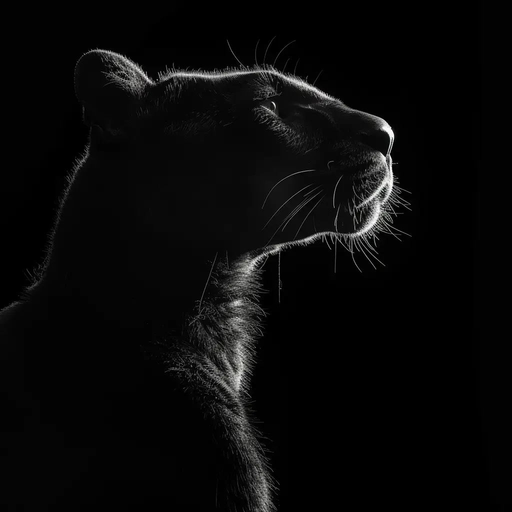 panther black white light head face mysterious silhouette photography