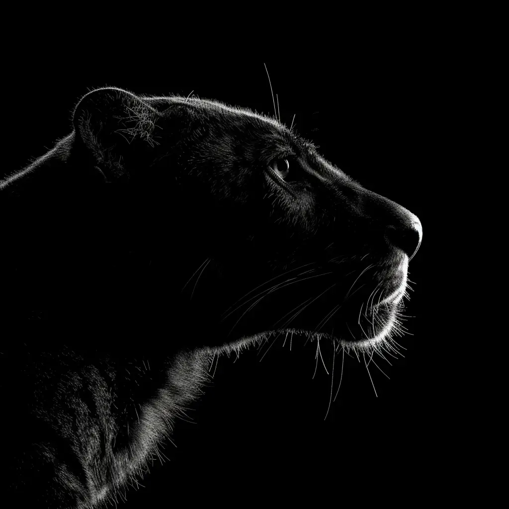 panther black white light head face silhouette mysterious photography