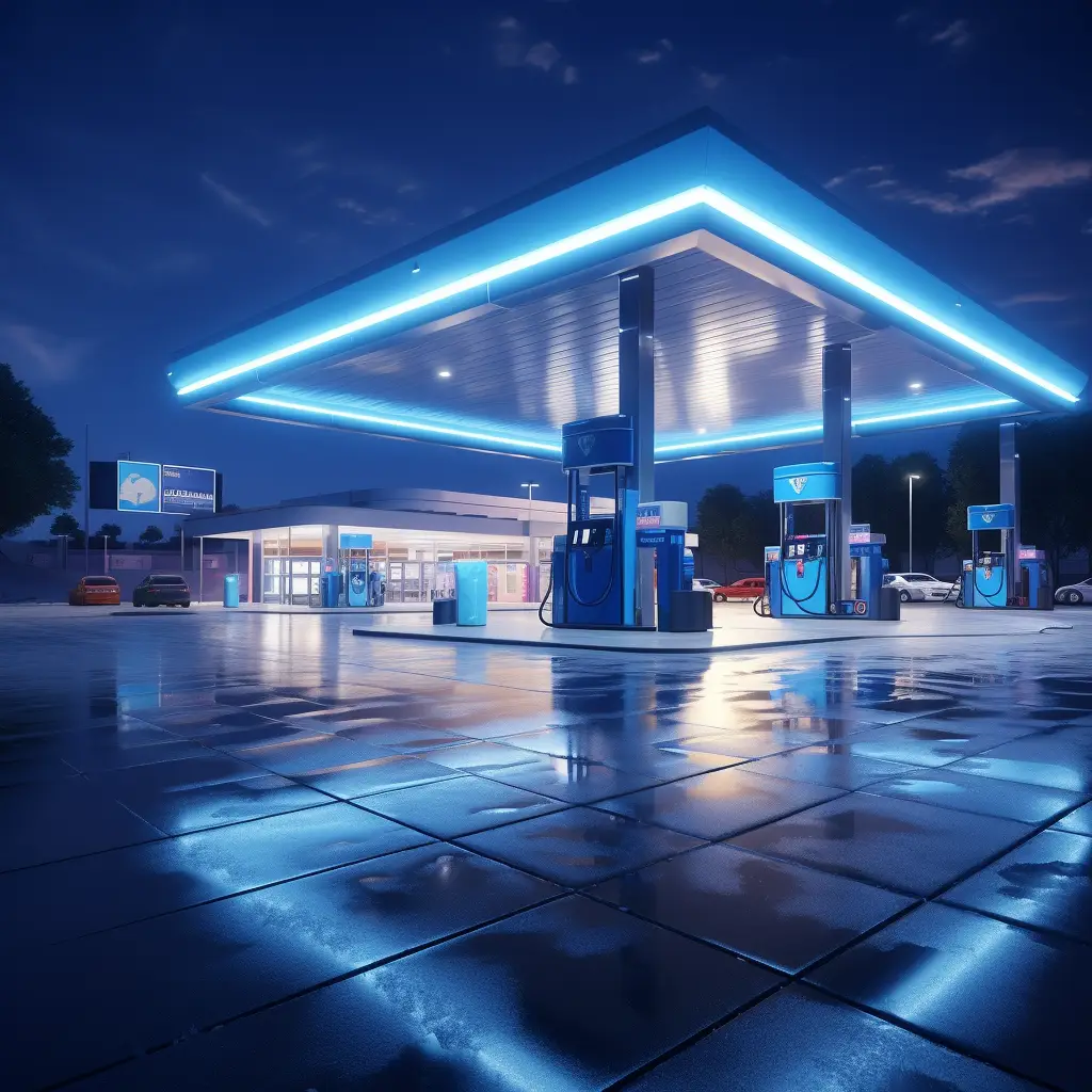 petrol gas station scene blue technology 3D model