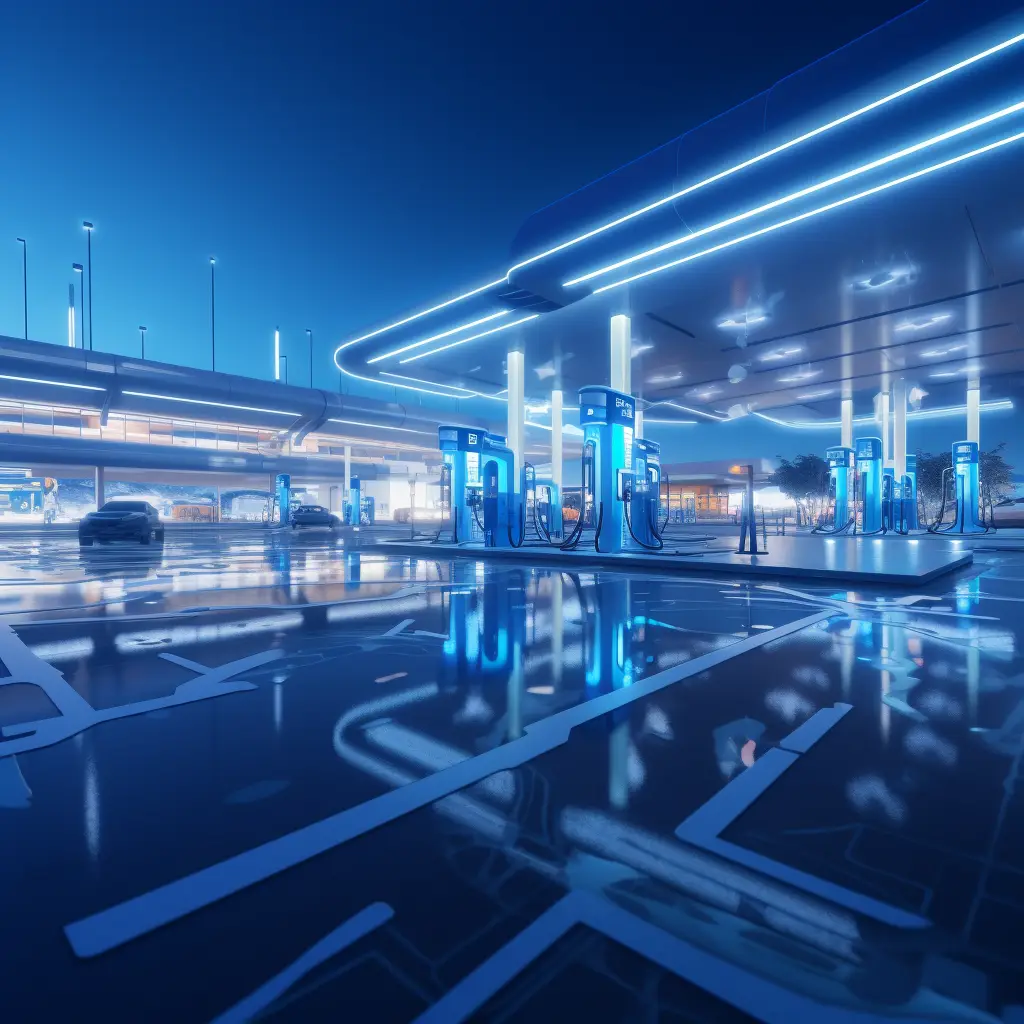 petrol gas station scene blue technology model 3D