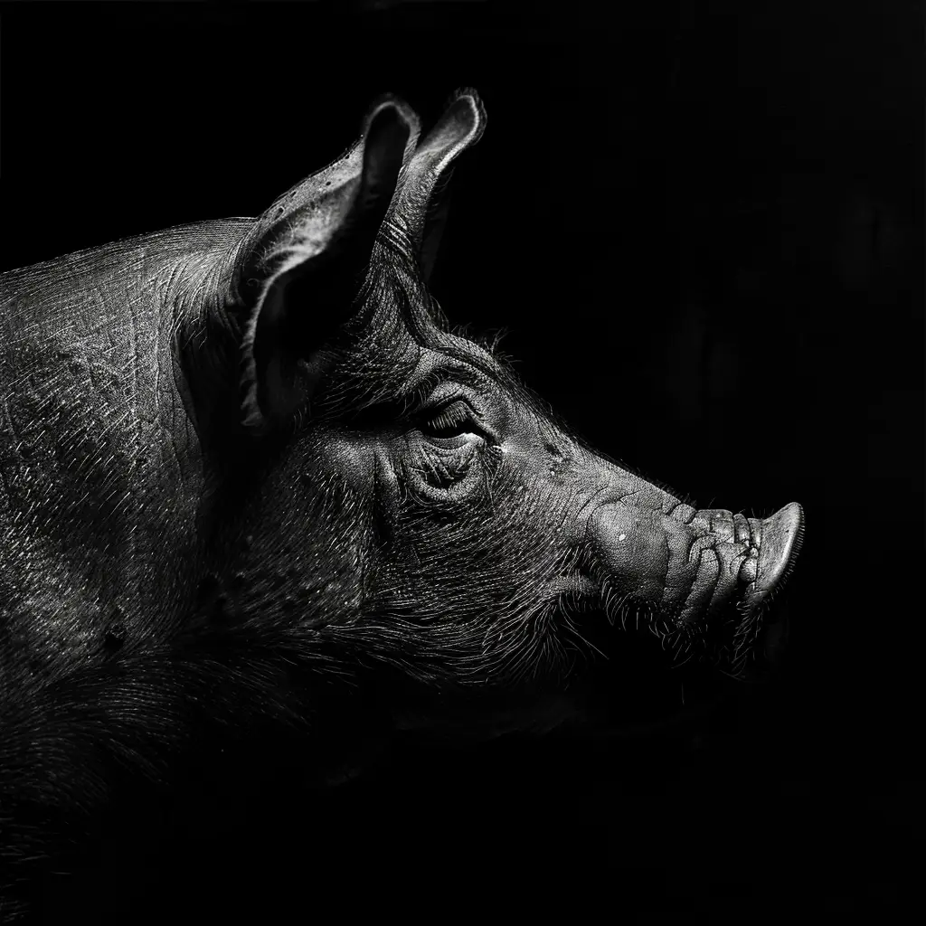 pig black white light face head mysterious silhouette photography