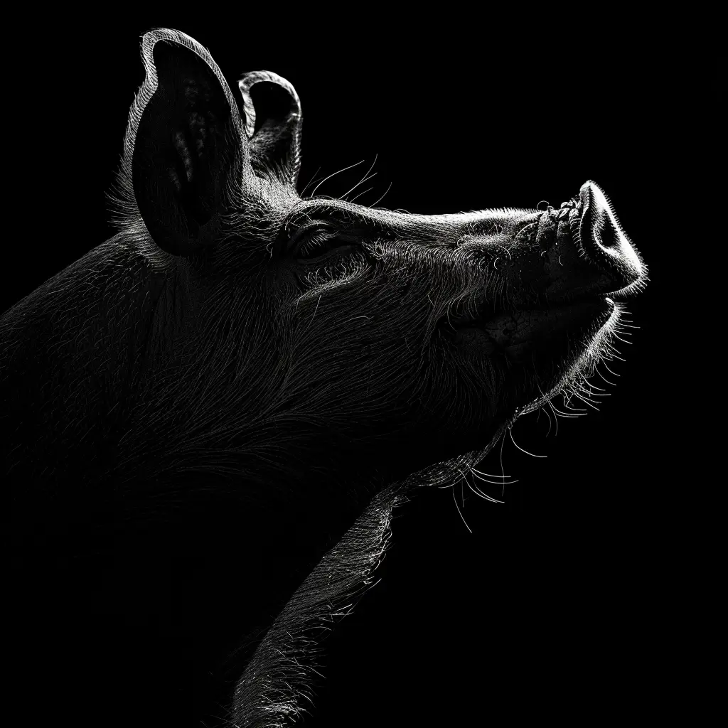 pig black white light face head silhouette mysterious photography