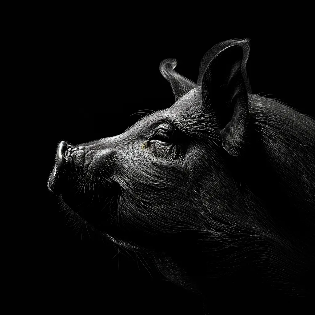 pig black white light head face silhouette mysterious photography