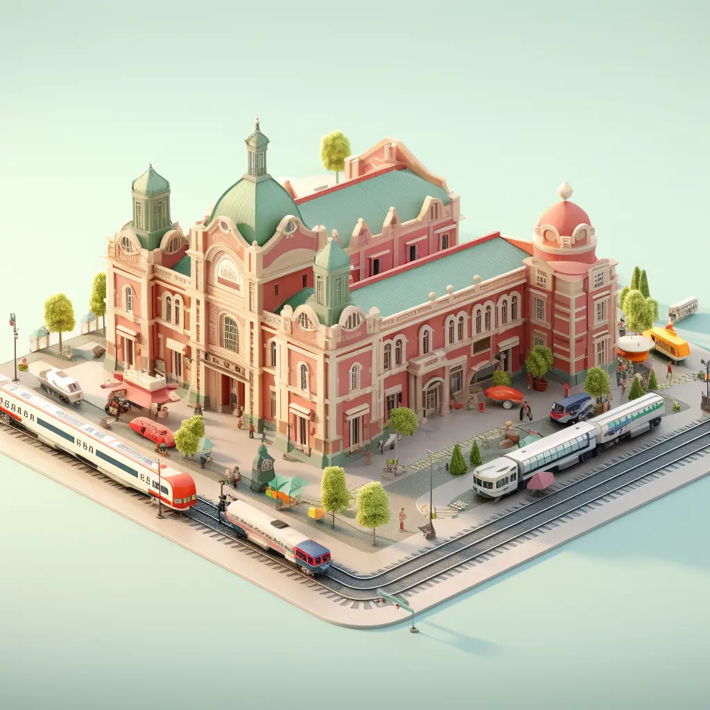 railway station train 3D C4D model space scene