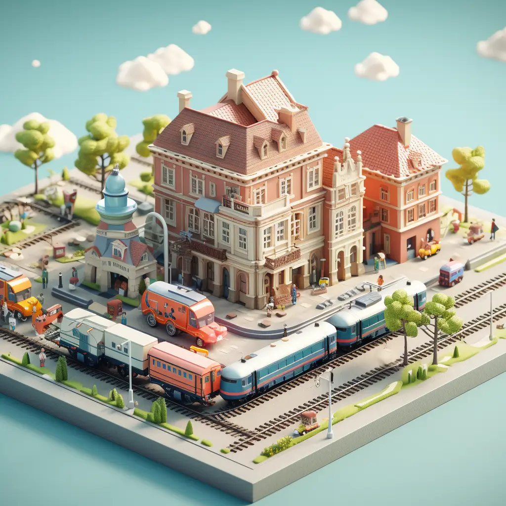 railway station train C4D 3D model space scene