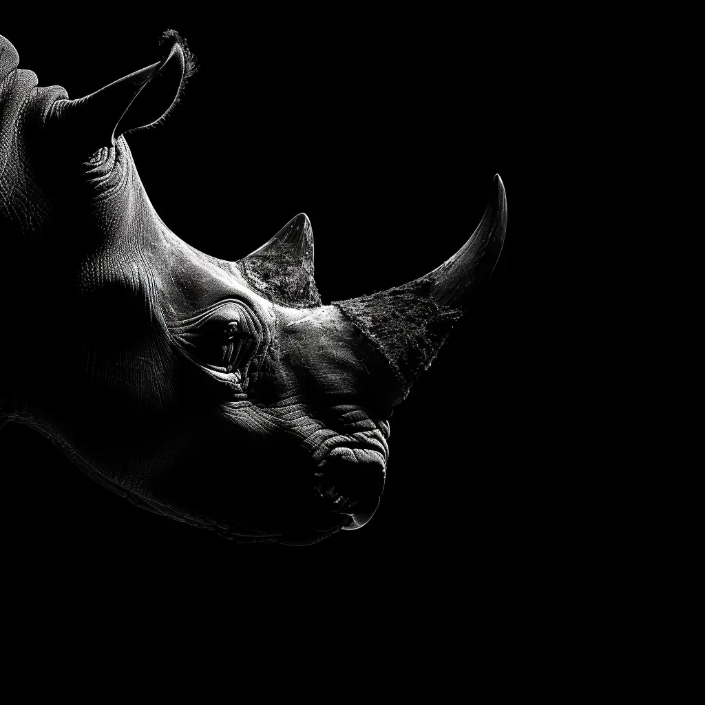 rhinoceros black white light face head mysterious silhouette photography