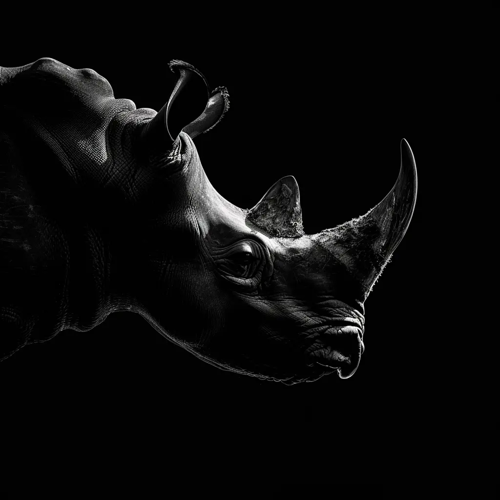 rhinoceros black white light face head silhouette mysterious photography