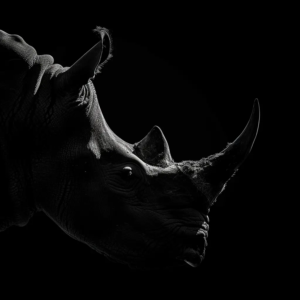 rhinoceros black white light head face mysterious silhouette photography