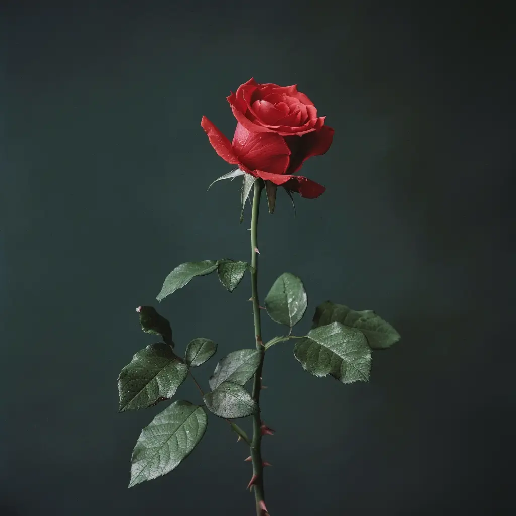 rose single bloom flower red dark green photography