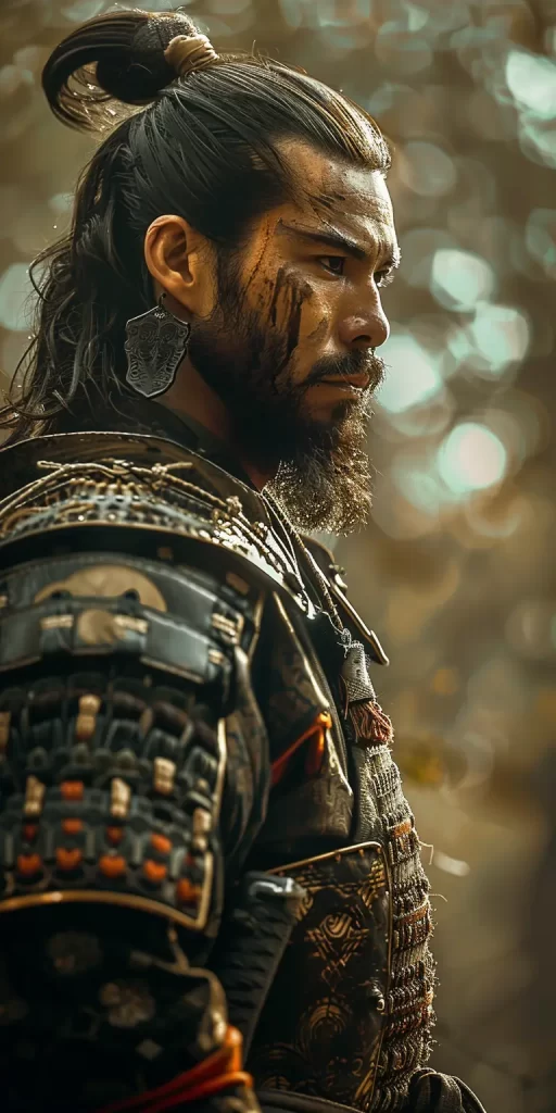 samurai traditional Japanese handsome beard armor photography