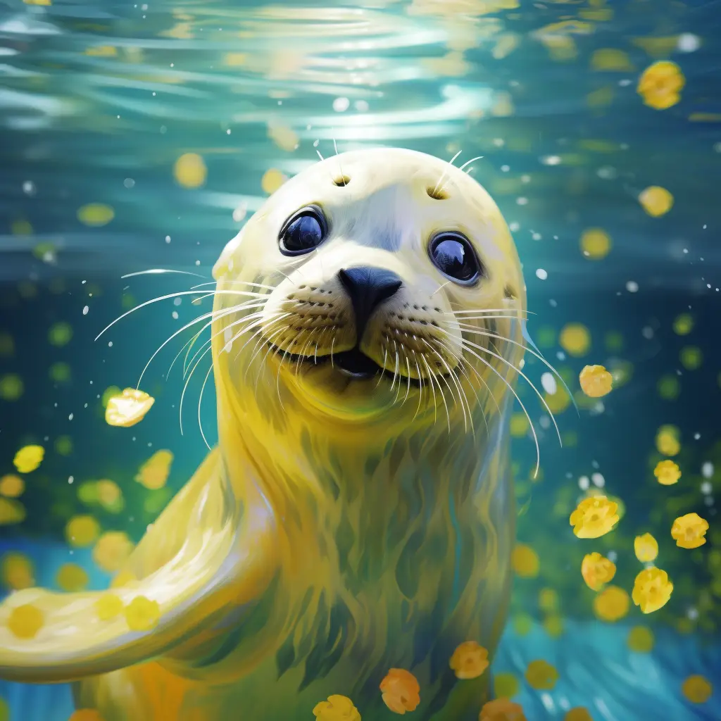 seal swim sea swimming underwater water oil painting