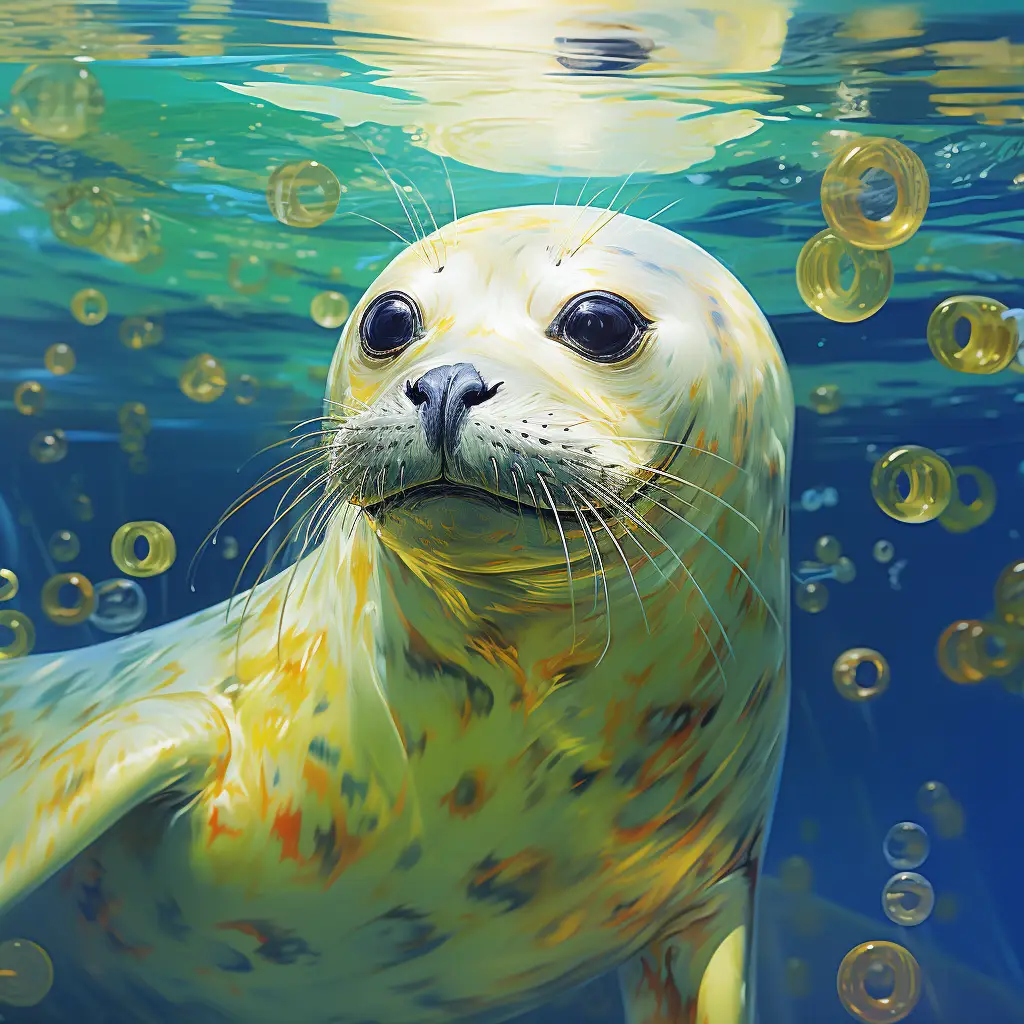 seal swim sea swimming water underwater oil painting