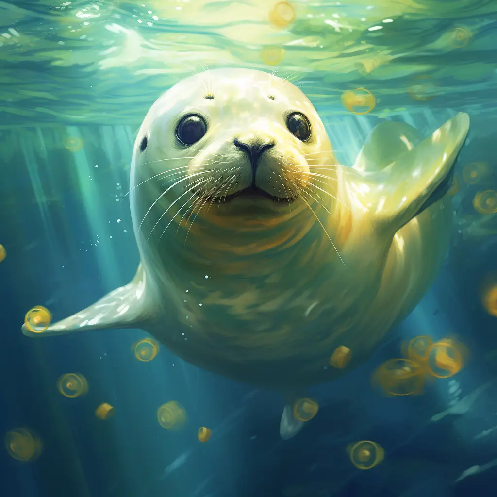 seal swim swimming underwater sea water oil painting