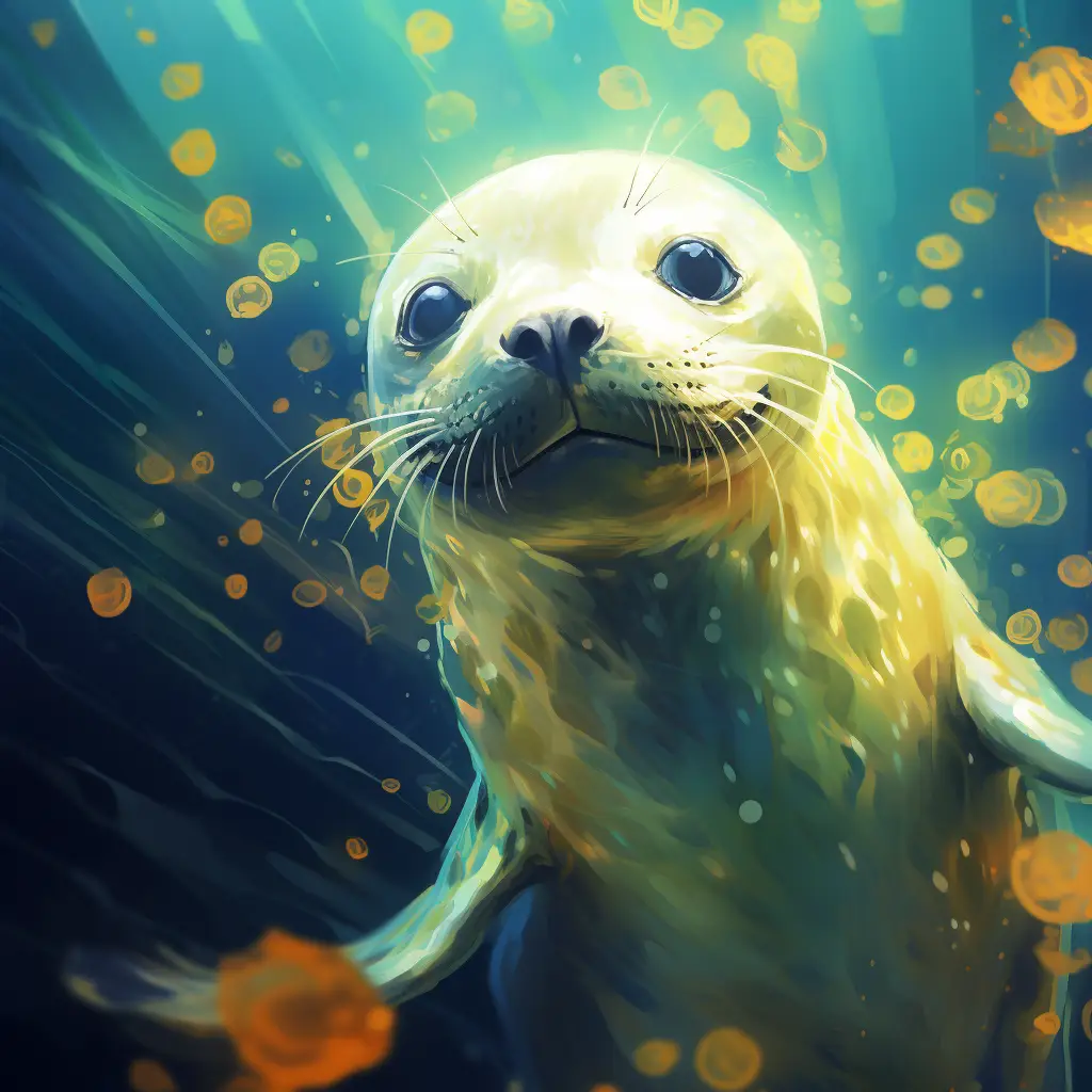 seal swim swimming water sea underwater oil painting