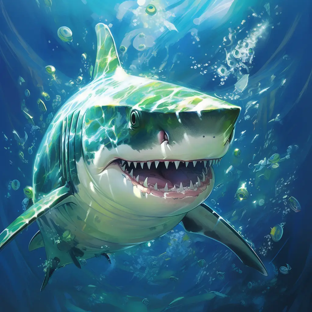 shark swim sea swimming underwater water oil painting