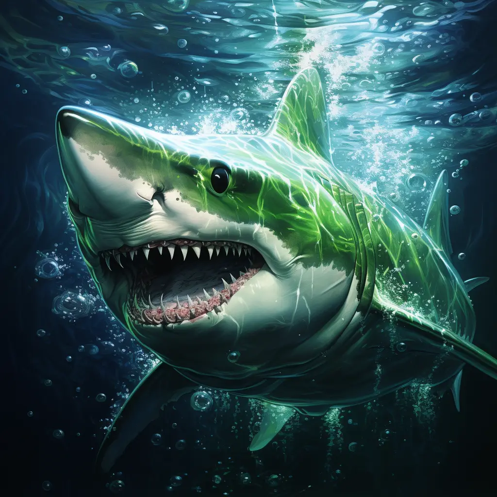 shark swim sea swimming water underwater oil painting