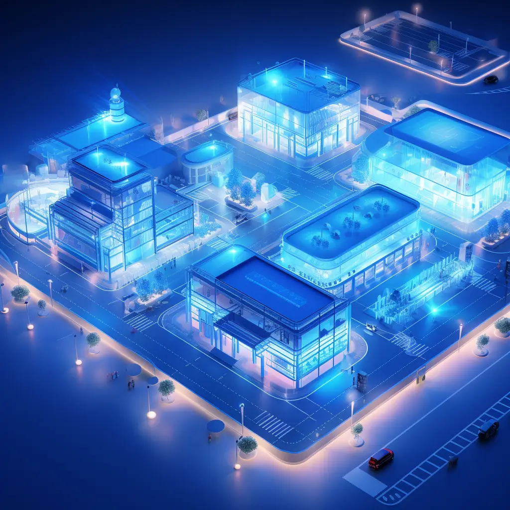 shopping mall blue light 3D scene model