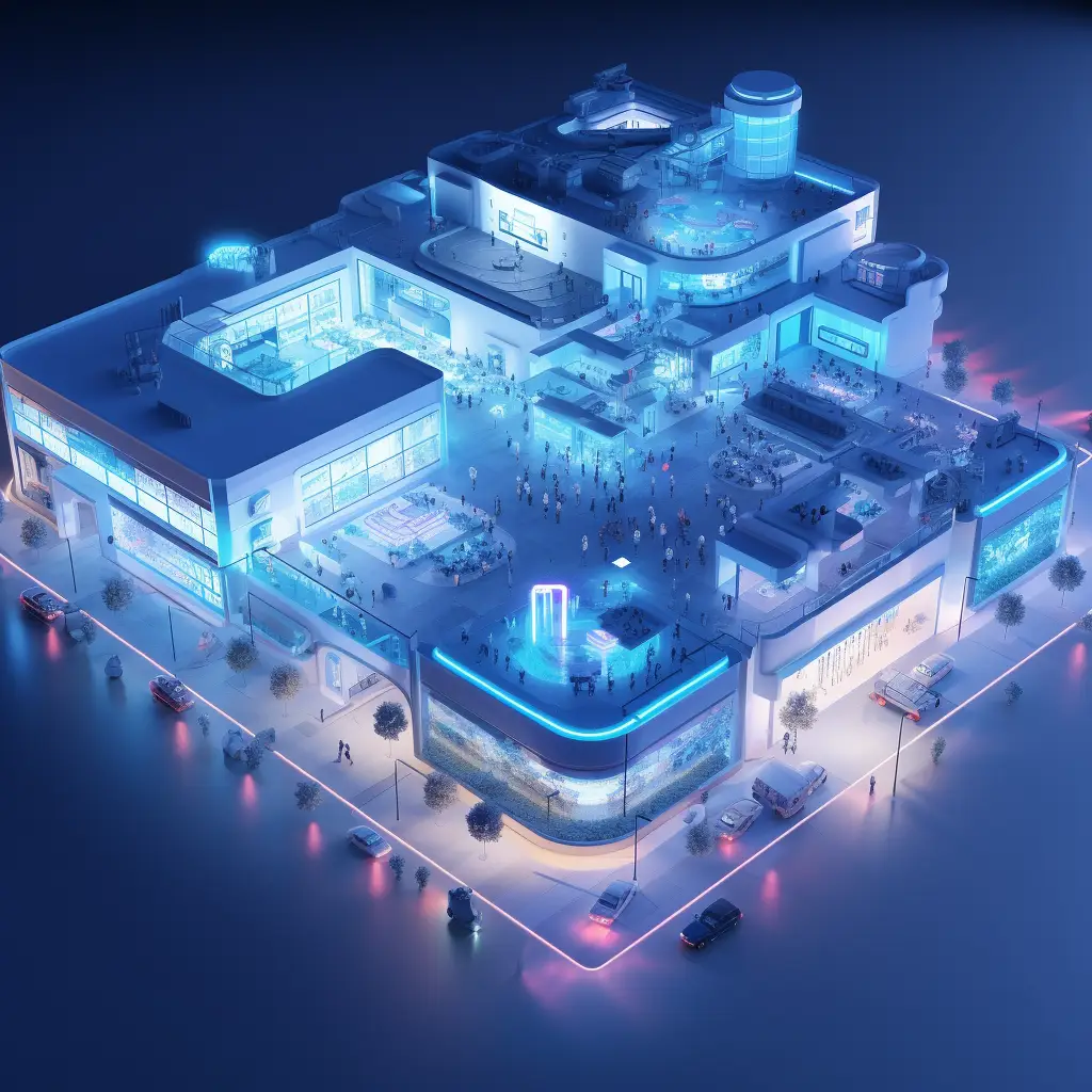 shopping mall blue light model scene 3D
