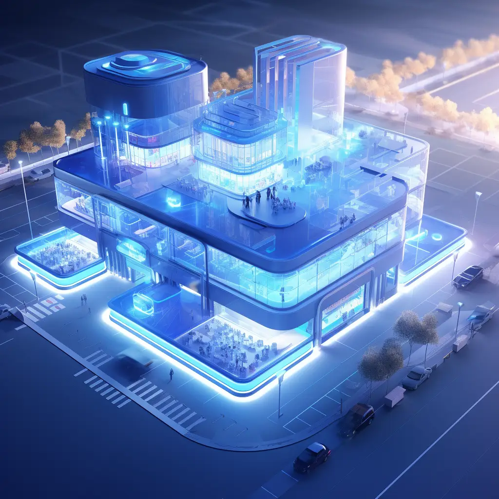 shopping mall blue light scene model 3D