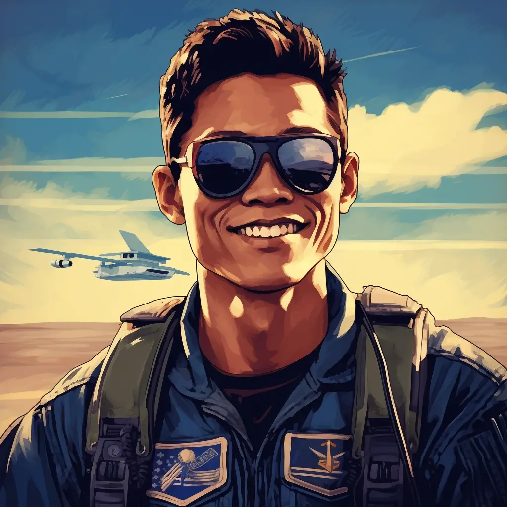 sunglasses United States Air Force pilot airport cartoon illustration portrait painting face