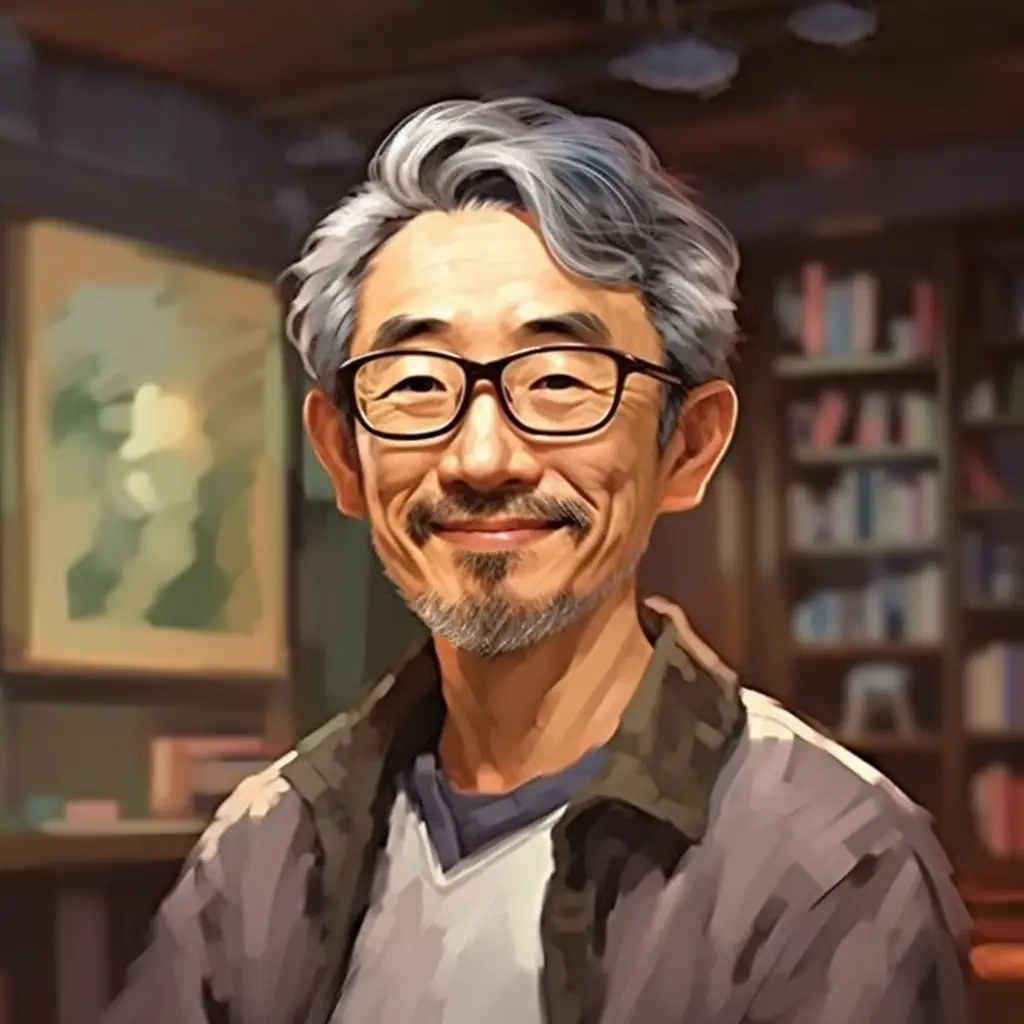 teacher wrinkly man library cartoon illustration painting face portrait