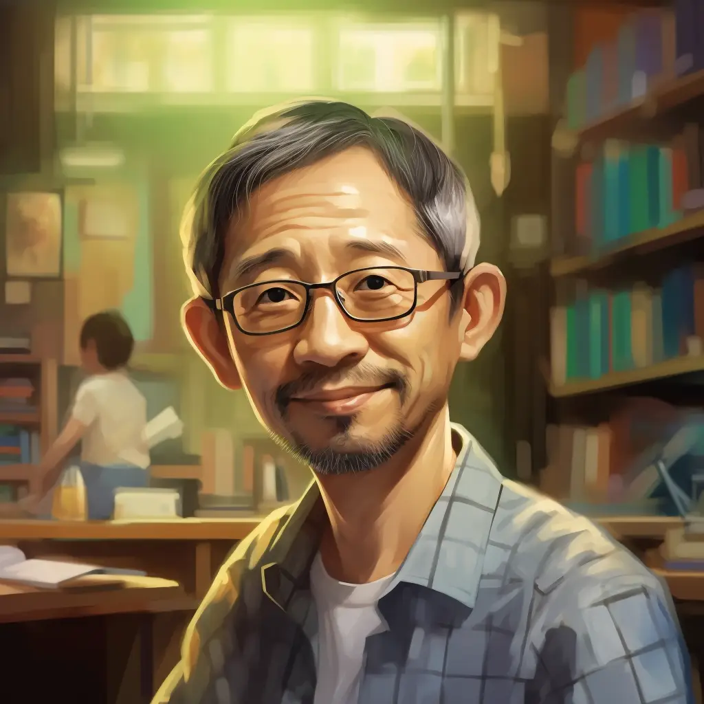 teacher wrinkly man library cartoon illustration painting portrait face