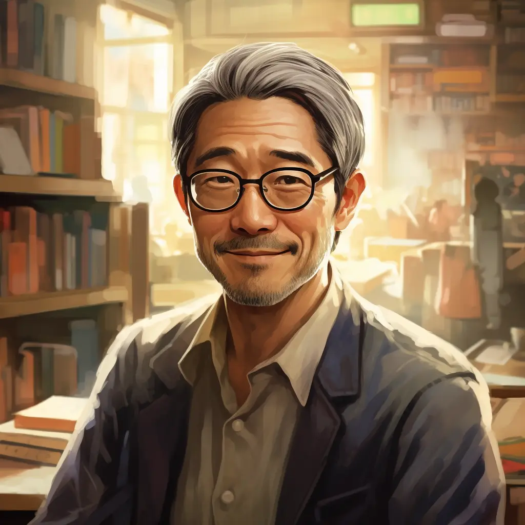 teacher wrinkly man library illustration cartoon painting face portrait