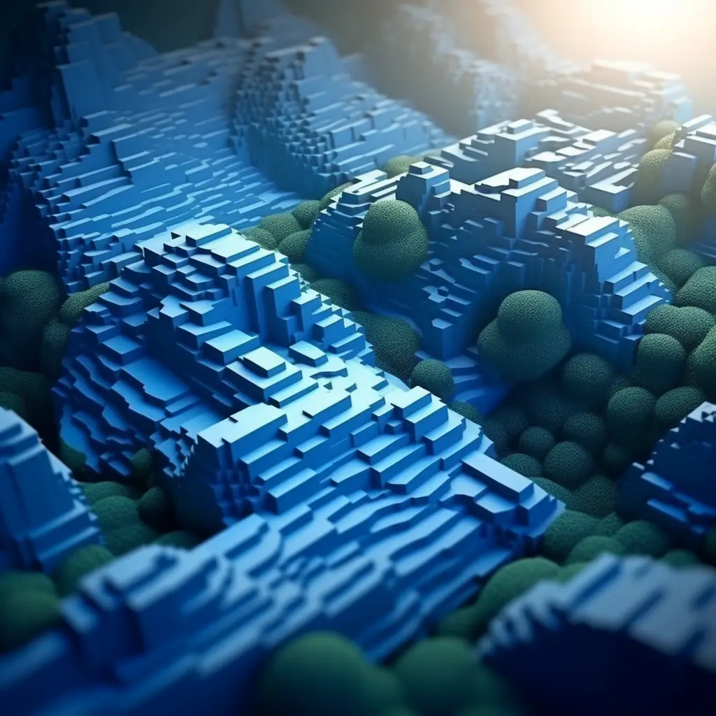 terraced field blue mountain scene 3D model