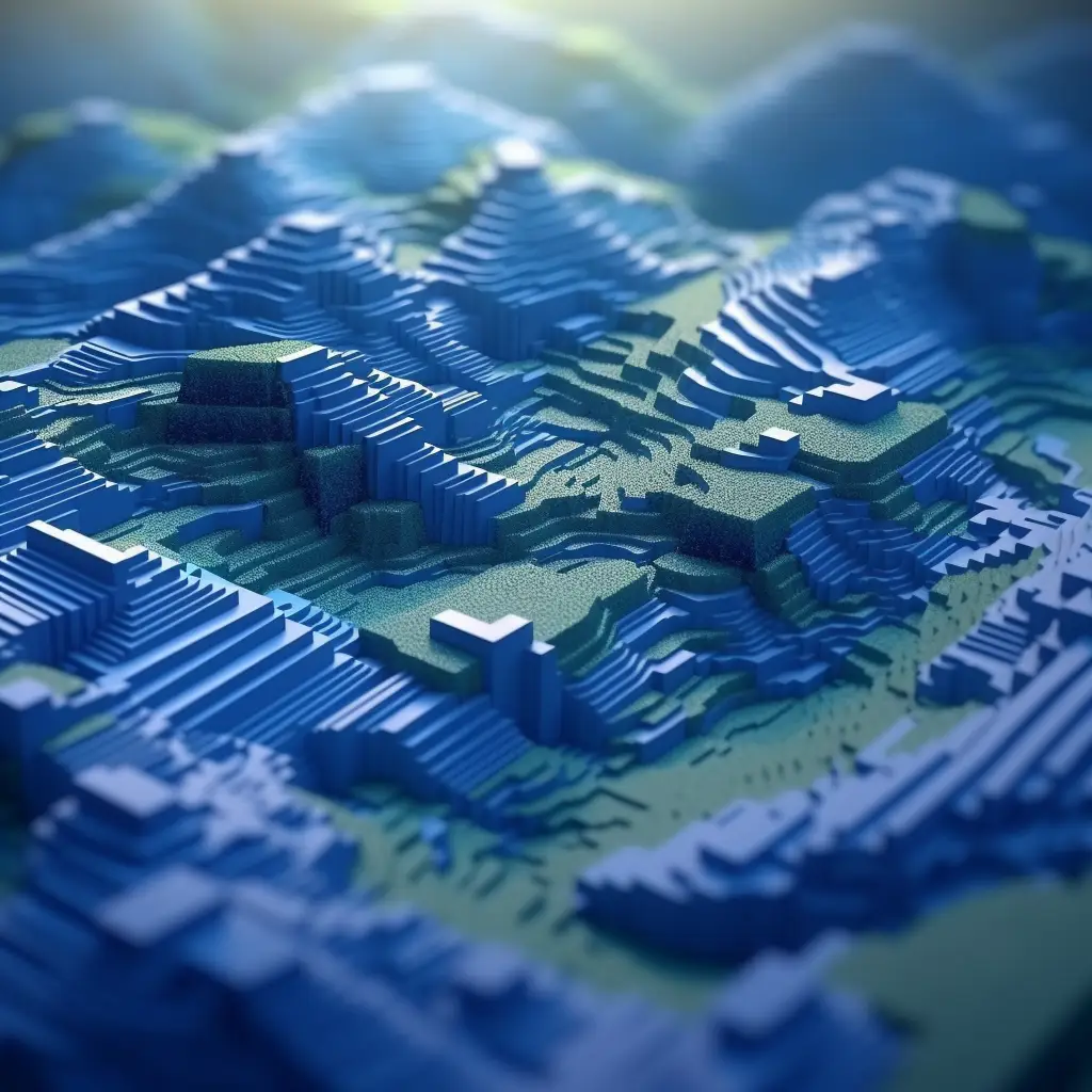 terraced field blue mountain scene model 3D