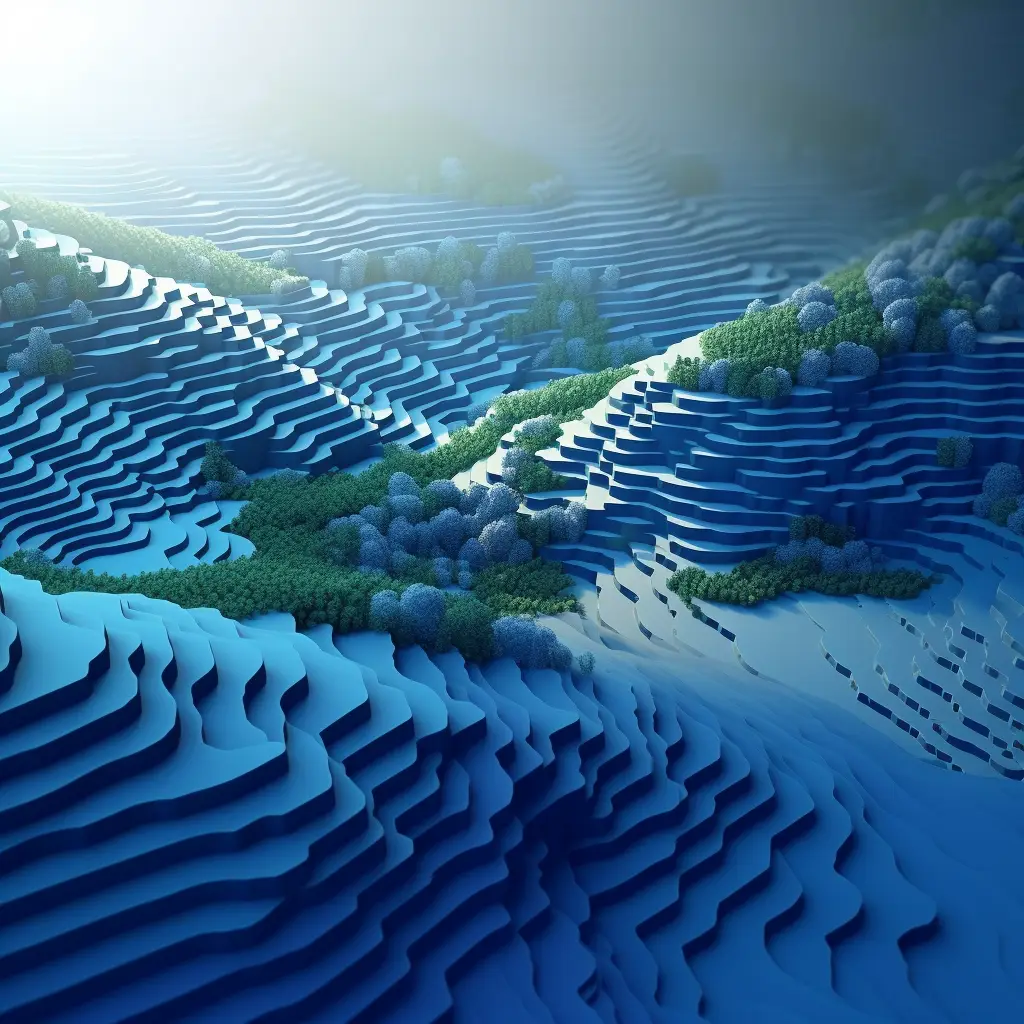 terraced field mountain blue scene model 3D